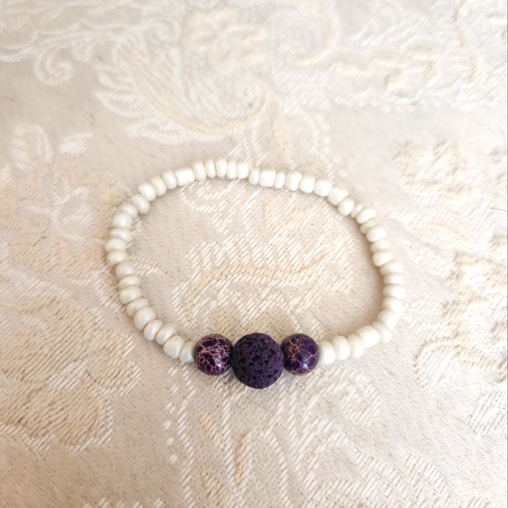 Elegant White and Purple Lava Beaded Bracelet